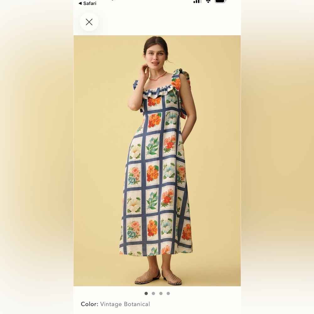 Vintage Botanical Ruffle Maxi Dress in Blue and Multicolor
